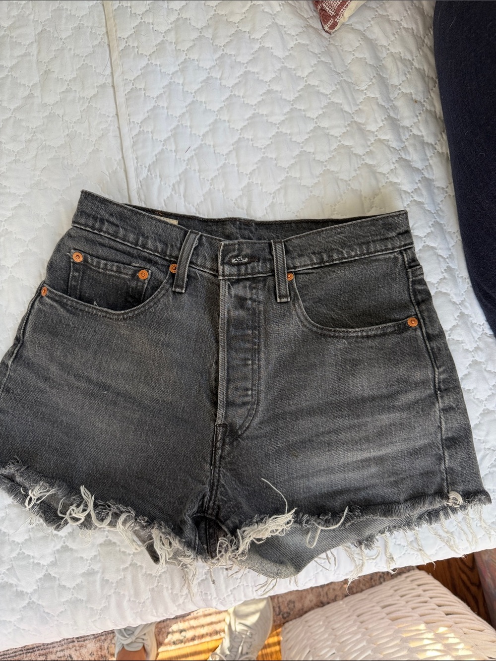 Levi's Black Frayed Hem Denim Shorts